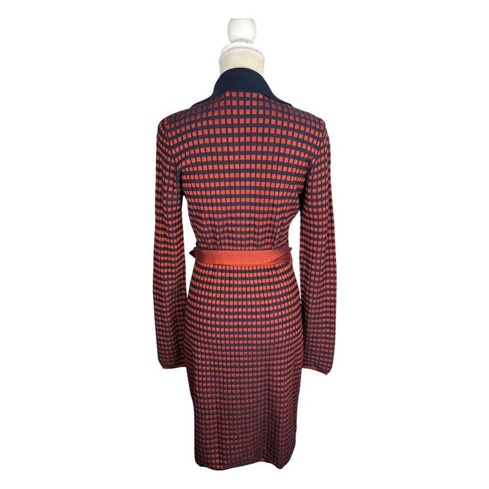 Diane Von Furstenberg Knit Wrap Dress Women's Medium Checkered Red Navy Blue - Picture 6 of 9